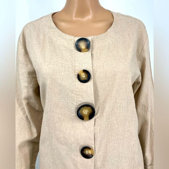Peck & Peck Women’s Linen Beige Button-Front Tunic M - Picture 3 of 9